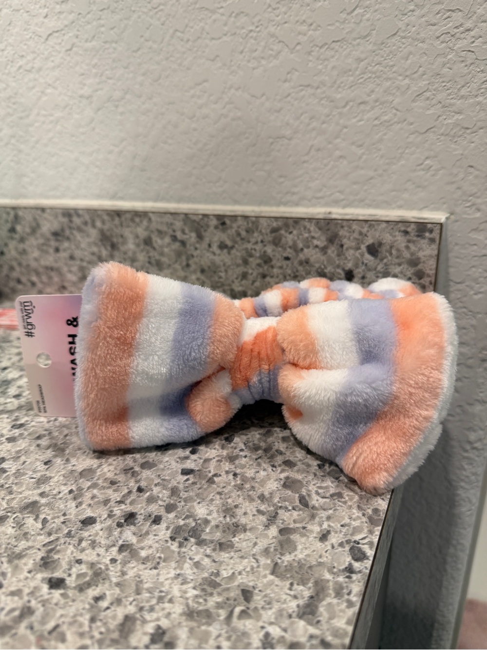 Plush Striped Skincare Headband - Peach, White & Lavender